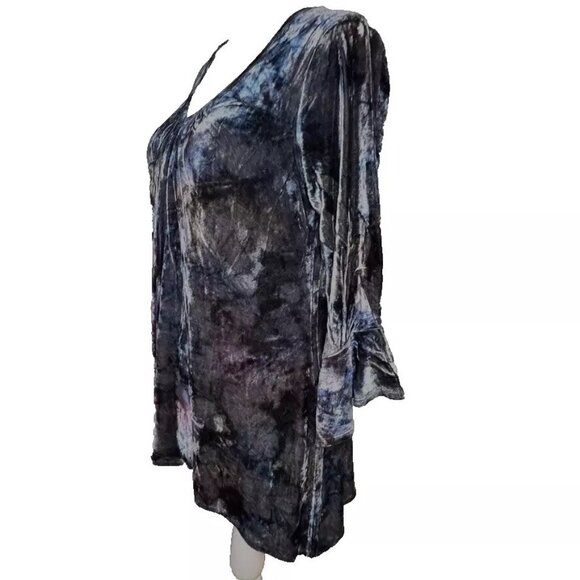 Live & Let Live Velvet Tunic Top Bell Slv Lace Blue Purple Flowy Gypsy Witchy M - Picture 4 of 9